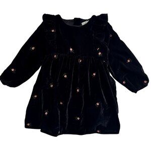 Zara Kids Black Velvet Dress with Pink Floral Details